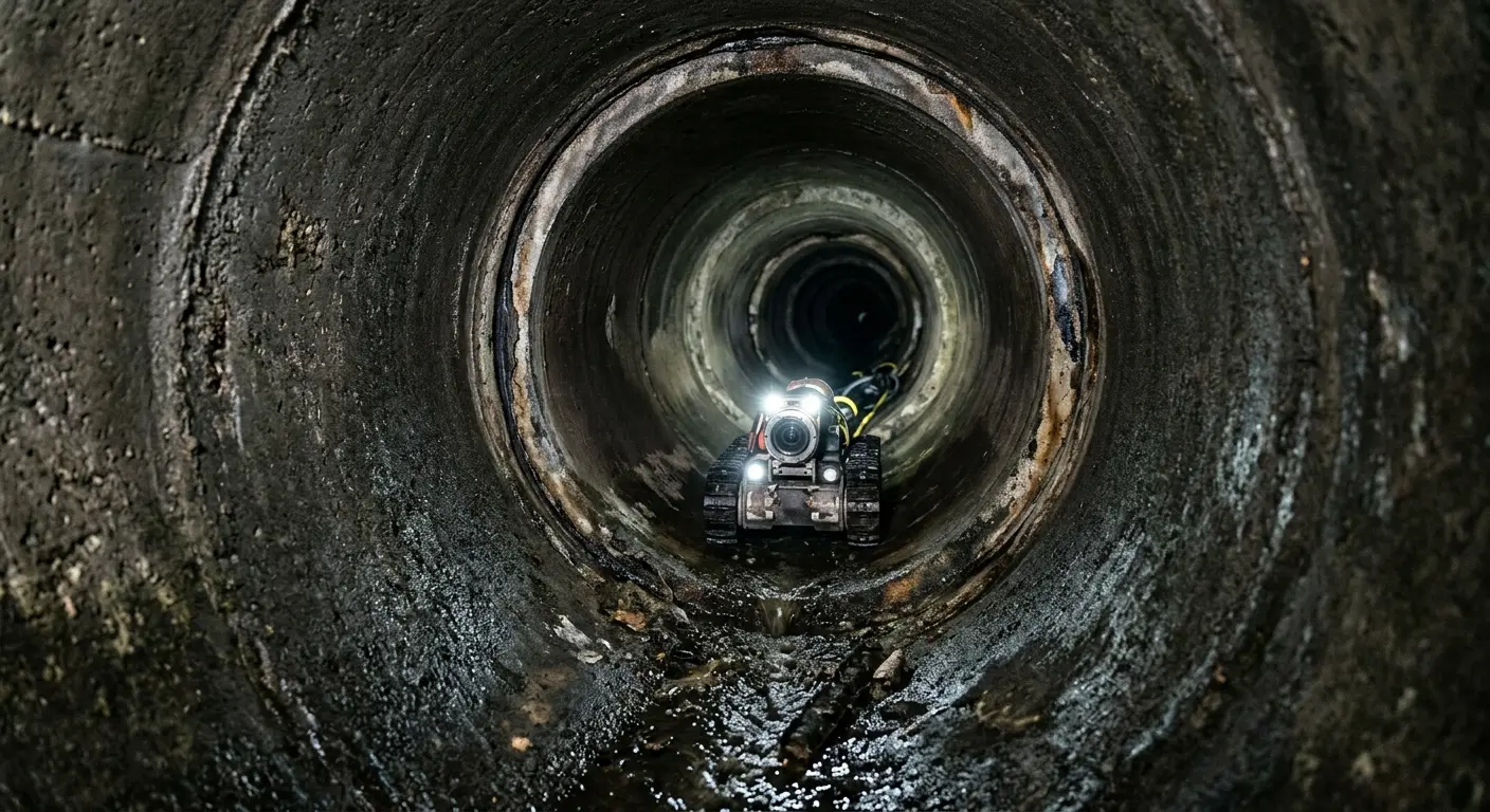 Robotic sewer camera inspecting pipe interior for Sewer Line Cleaning in Panama City